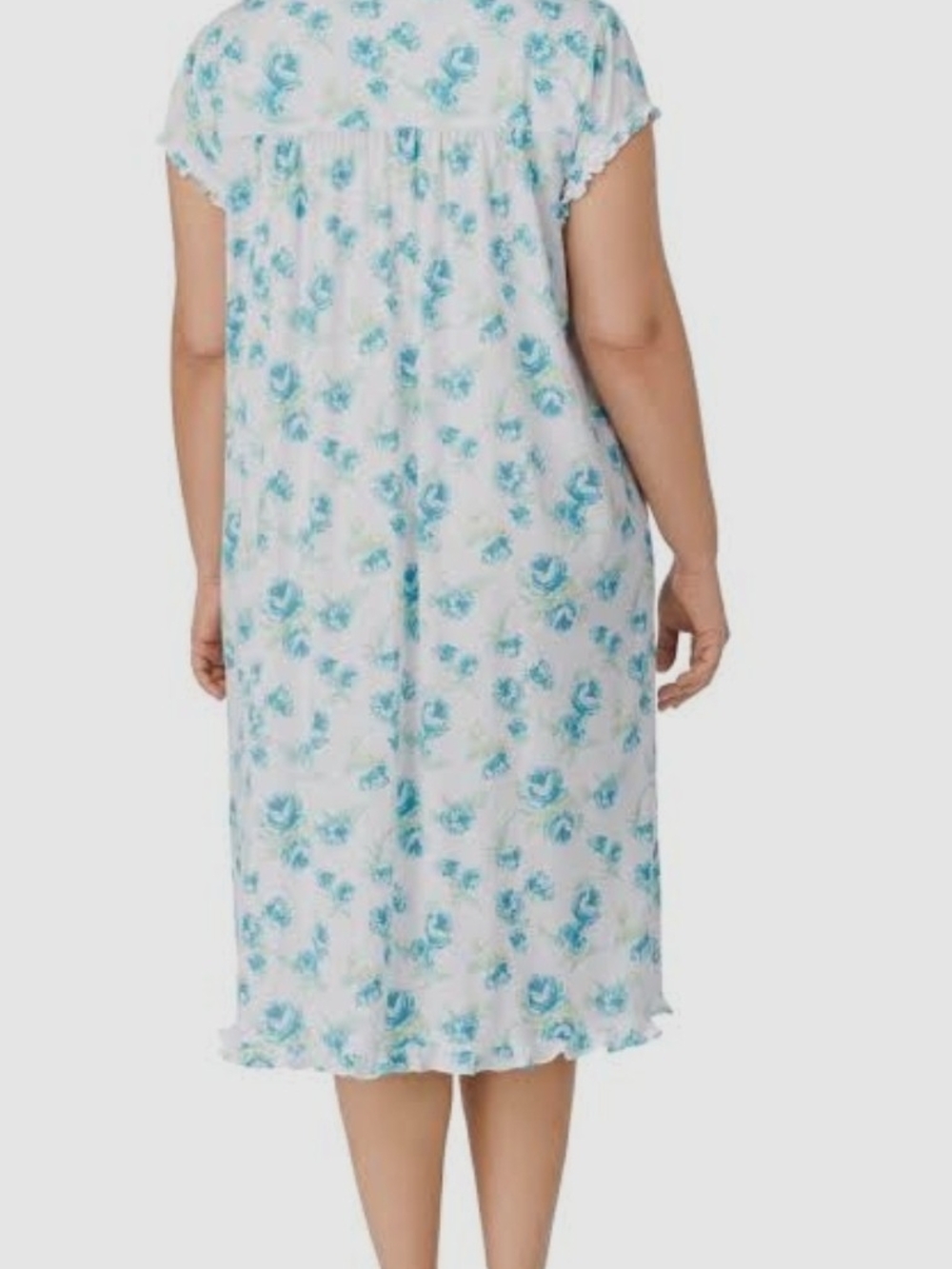 Women's Aqua Floral Cotton Nightdress with Flutter Sleeves 2XL - Picture 3 of 4